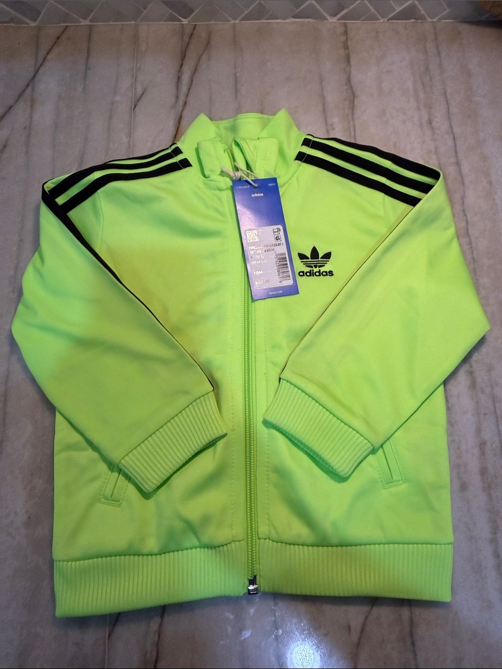 Adidas Neon Yellow-Green Track Jacket with Black Stripes Size 18M. NWT